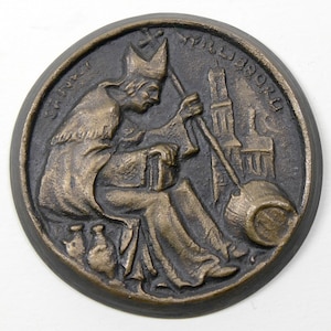 Saint Heiliger Willibrord Messing Bronze Medaille Relief