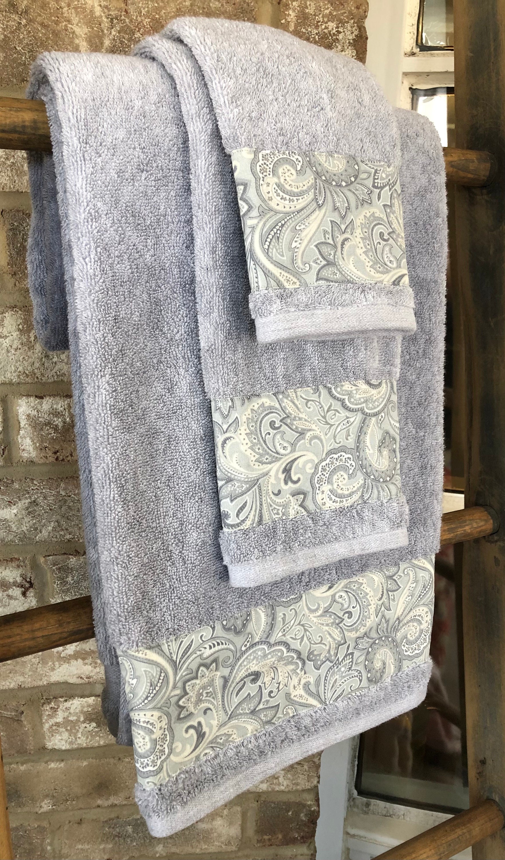 Grey Vintage Paisley Decorative Towel Sets Etsy