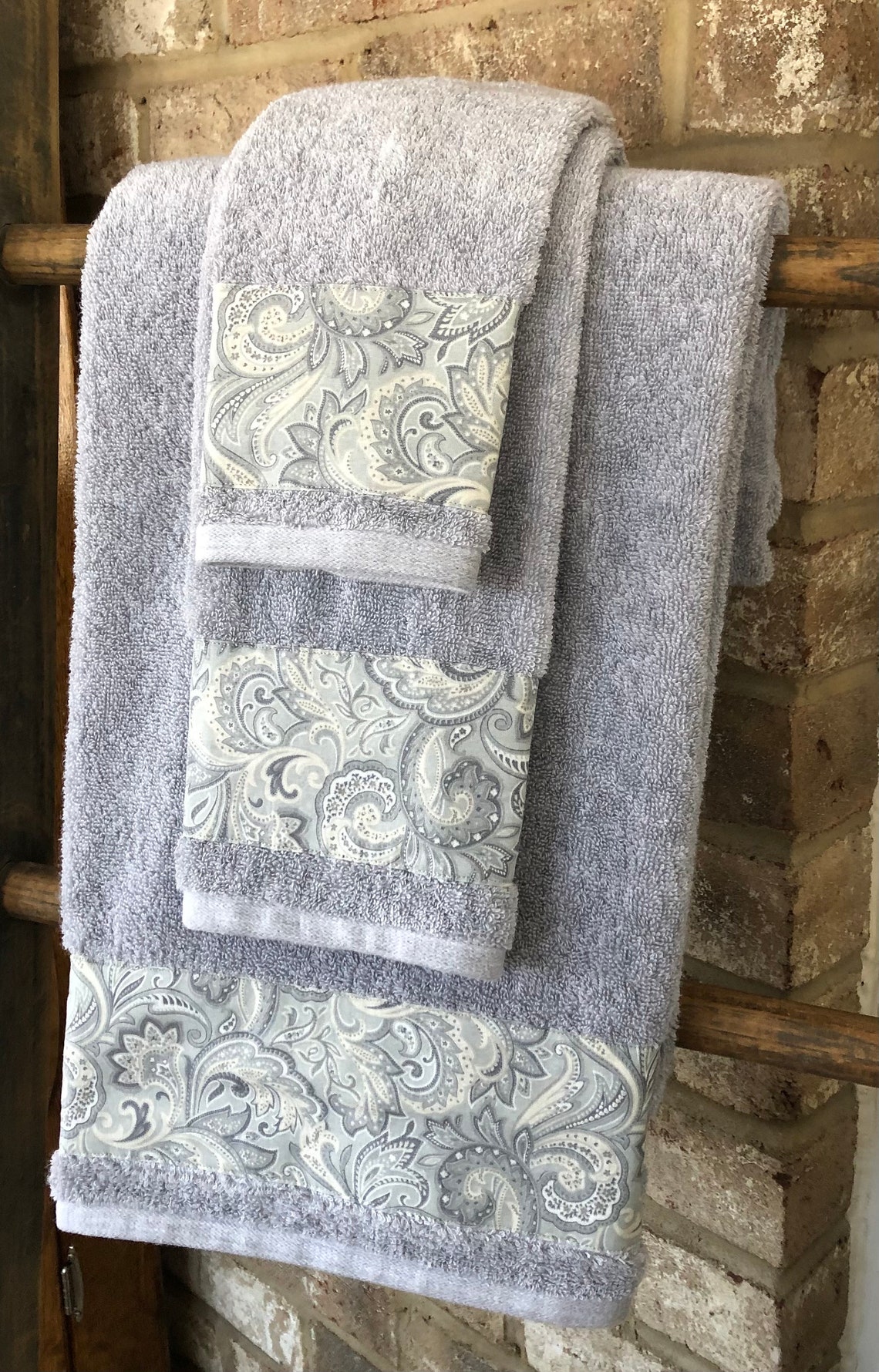 Grey Vintage Paisley Decorative Towel Sets Etsy