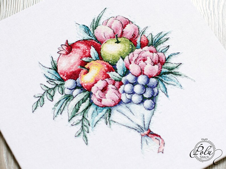 Pomegranates Apple Chart Fruit Bouquet Floral Embroidery Instant Download Pdf Flower Cross Stitch Pattern Fruit Kitchen Decor Sewing Fiber Craft Supplies Tools