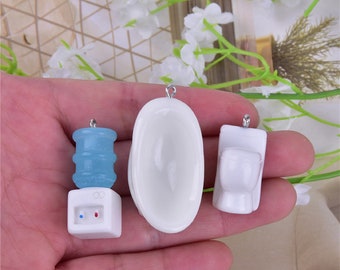 10 Pcs Simulated 3D Toilet Resin Charms Pendant Bathroom Bathtub Charms For Handmade Earring Necklace Bracelet Key chain Jewelry 3 Style