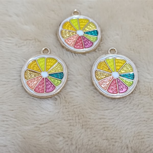 10pcs/lot Enamel Colorful lemon slices Charms Pendants Geometric Fruit Dangle For DIY Earrings Keychain Jewelry Making Accessories Gift