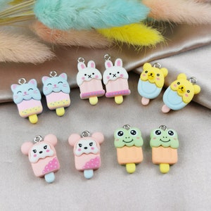 10Pcs/lot Cartoon Popsicle Ice Cream Charm Resin Animal Popsicle Charms Accessories Making Crafting Earring Pendant Necklace Diy Jewelry