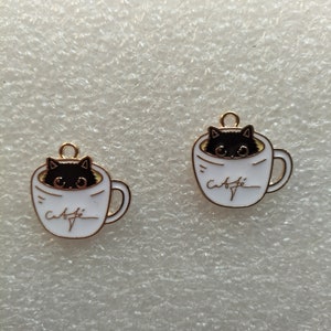 10Pcs Enamel Cat Charm, Cute Animal Kitty Charm,Cartoon Cup charms Gold Tone Charms Bracelet Necklace Craft Supplies 22*20 mm