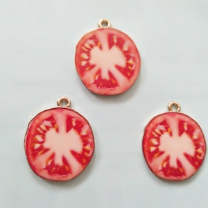 10Pcs Enamel Tomato Charm, Cute Fruit Charm, Tomato Gold Tone Charms Craft Supplies 21*24 mm