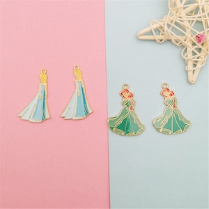 10Pcs Enamel Princess Dress Charm,Girl Charm,Long Dress Charms for Earring Necklace Craft Supplies