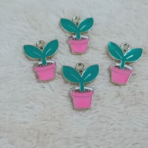10Pcs Enamel Potted plants charm Charm, Cute Garden Plant Charm,Tree Charms for Earring Craft Supplies 17*24 mm