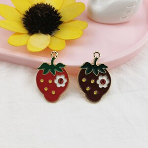 10 Gold Metal Fruit Enamel Charm Cartoon Strawberry Charm Accessories for Making Crafting Earring Pendant Bracelet Necklace Diy Jewelry