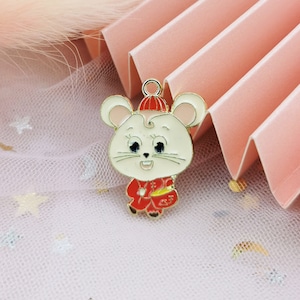 10Pcs Aniaml Mouse Charm,Gold Enamel Rat Charm Pendant Craft Necklace Charm Earring charms Supplies 21*27mm