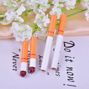10pcs/lot Simulation resin cigarette Charms Pendants, Smoke Cigarette Dangle For DIY Earrings Keychain Jewelry Making Accessories Gift