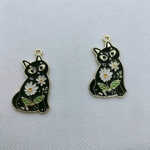 10Pcs Cartoon Cat Enamel Charm,Animal Flower Charm Pendant,Gold Tone charm for Bracelet Earring Jewelry, Personalized Gift,Craft Supplies