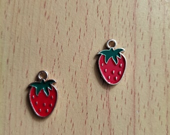 10 30 frutas morango esmalte charme ouro metal frutas vermelhas encantos brincos diy chaveiro colar pingente pulseira jóias acessórios