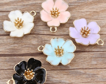 10Pcs Hibiscus Flower charm, Flower Charm, Japanese Hibiscus Charm,Enamel Charm,Gold Charm Pendant Craft Supplies 20*24mm