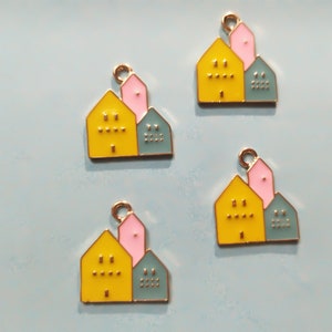 10Pcs Enamel Building Charm, Gold Charms for Bracelet, House charms,Home Charms Pendant Craft Supplies