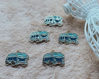 10Pcs Bus Charm,Gold Enamel Traffic Bus Charm,Car Charm Pendant Craft Necklace Charm Earring charms Supplies 19*24mm