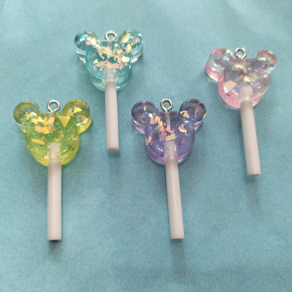 10pcs/pack 5 Colorful Cartoon Mouse Lollipop Charms Flatback Shell Resin Candy Cabochons Charm for Pendant Necklace Earrings Diy Making