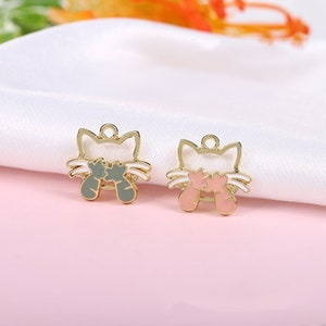 10 Cartoon Animal Cat Charms, Enamel Pet Charm DIY Crafts Phone Case Earring Necklace Pendants Jewelry Make Hand Accessory