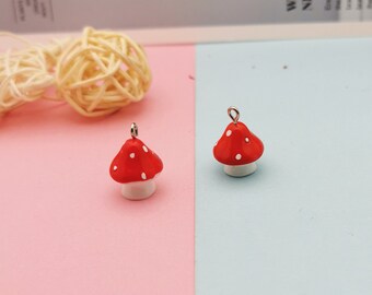 10pcs/lot 3D Small Red Mushroom Resin Charms Pendants Vegetable Dangle For DIY Earrings Keychain Jewelry Making Accessories Gift