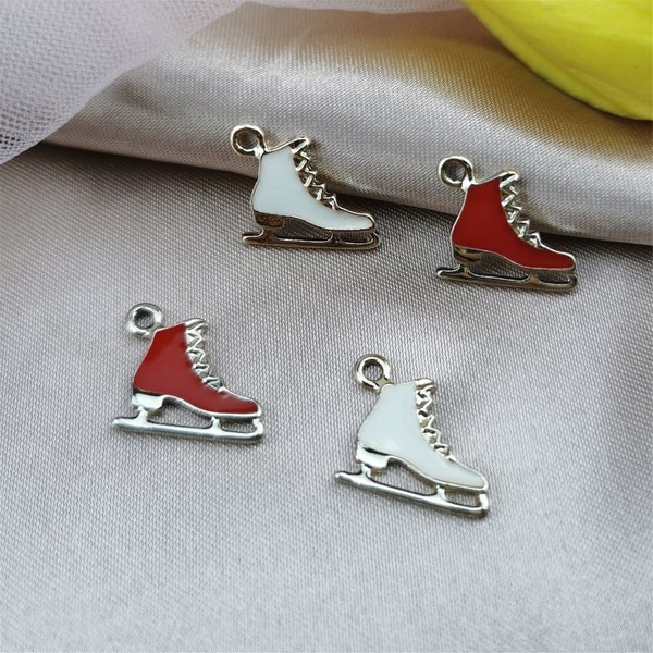 2 couleurs 10Pcs patins à glace pendentifs Charms émail Charme, Rollers Charm Pendentif, Bijoux en or, Cadeau de Noël personnalisé, Fournitures d’artisanat