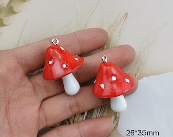 10pcs 3D Red Mushroom Resin Charms Pendants Vegetable Dangle Charm For DIY Earrings Key chain Jewelry Making Accessories Gift