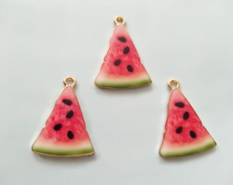 10Pcs Enamel Watermelon Charm, Cute Fruit Charm, Watermelon charms Gold Tone Charms Craft Supplies 20*28 mm