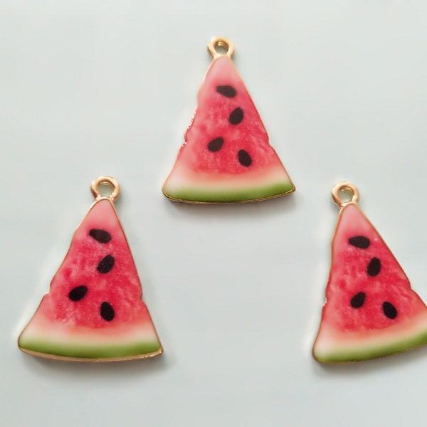 10Pcs Enamel Watermelon Charm, Cute Fruit Charm, Watermelon charms Gold Tone Charms Craft Supplies 20*28 mm