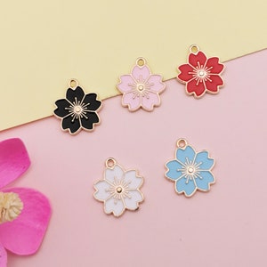 18*20mm Five Petal Flower Charm 10PCs Gold Tone Enamel Flower Charms Pendant Oil Drop For Women DIY Jewelry Earrings Necklace Accessories