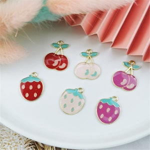 10pcs Strawberry Enamel Charm Cherry Fruit Charm for jewelry making crafting fashion earring charm fashion pendant diy