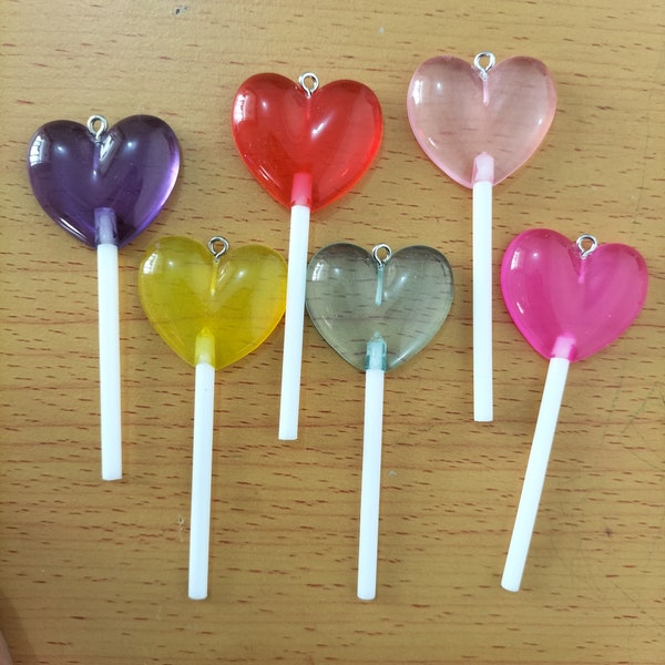 10Pcs Simulated Sugar Candy Lollipop Charms Resin Heart Cabochon Decoration Craft Ornament Fittings DIY Food Pendant Jewelry Material