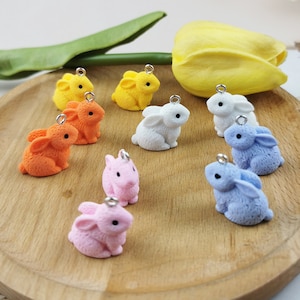 10Pcs Resin Cartoon Rabbit Charm,  Animal Bunny Charm, Children's toys KeyChaim, Necklace Charm Earring charms Supplies