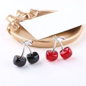 2 Color Cherry Strawberry Charm, Fruit Charm,Red Black Cherry Charms for Earring Necklace Craft Supplies