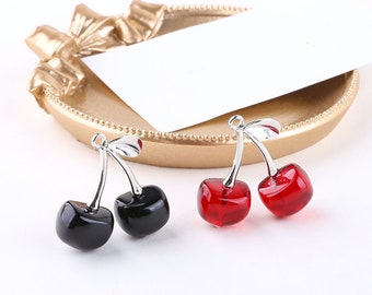 2 Color Cherry Strawberry Charm, Fruit Charm,Red Black Cherry Charms for Earring Necklace Craft Supplies