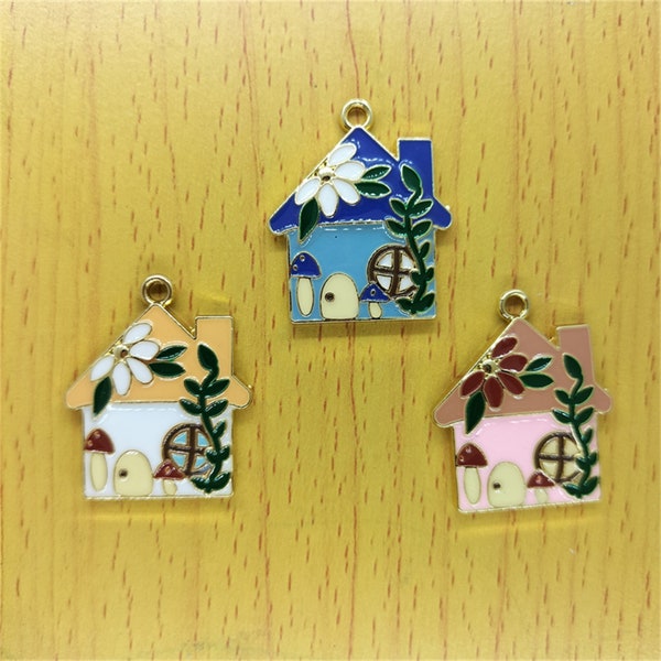 10Pcs/lot Enamel House Charm Cartoon Animal Bird Charm Accessories Making Crafting Earring Pendant Bracelet Necklace Diy Jewelry