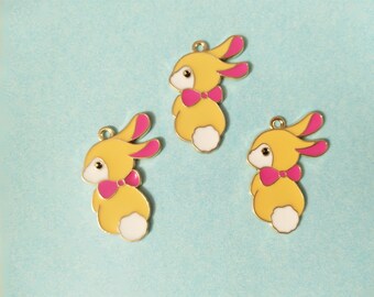 10 Pcs Kaninchen Charms Emaille Charme, Osterhase Charme Anhänger, Gold Tier Knoten Charme Schmuck, personalisierte Geschenk, Handwerk liefert