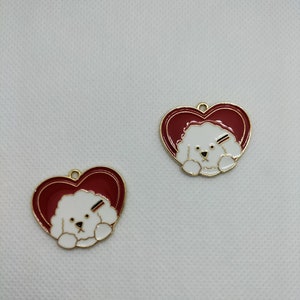 10Pcs Cartoon Hond Emaille Charme, Hart Charme Hanger, Gold Tone Puppy charme voor Armband Earring Sieraden, Gepersonaliseerde Gift, Craft Supplies