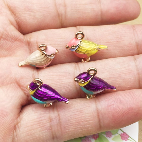 10Pcs Gold BirdCharm, Enamel 3D BirdsCharm Pendant, Magpie swallow charm Jewelry, Personalized Gift,Craft Supplies 15*17mm