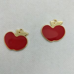 New 10pc Red Apple Charms Metal Enamel Fruit Charm for Bracelets & Pendants Earrings Key Chain DIY Accessory Jewelry