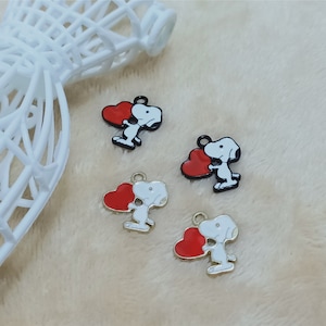 15*17mm 2 Colors Animal Enamle Charms Metal Pendant Red Heart Charms Earring DIY Fashion Jewelry Accessories