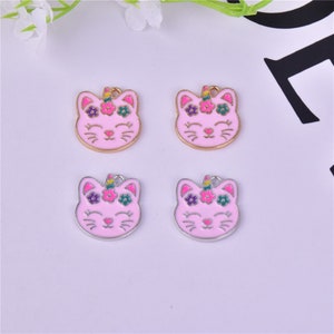 10Pcs Cartoon Animal Cat Charm,Enamel Charm, Silver Unicorn Kitten Charm Pendant Earring Necklace Craft Diy Supplies