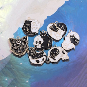 10 30 Cartoon Animal Cat Enamel Charm Metal Skull Charms Earrings DIY Key chain Necklace Pendant Bracelet charm Jewelry Accessories