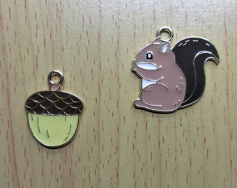 Bulk 10 30 Alloy Enamel Charm Squirrel Pine Cone Pendant, Cartoon Animal Charms For Handmade Earring Necklace Bracelet Key chain Jewelry