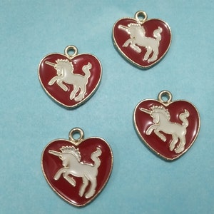 10 unids corazón esmalte encanto, unicornio caballo encanto colgante, oro dibujos animados animal encanto joyería, regalo personalizado, suministros de artesanía