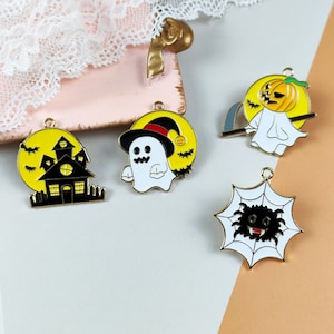 10Pcs Halloween Series Metal Charm Cartoon Enamel Ghost Spider Pumpkin Charms For Earring Necklace Key chain Pendant DIY Making Jewelry