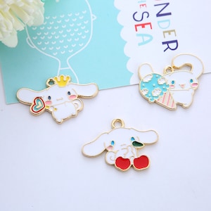10Pcs Cartoon Dog charm, Cherry Puppy Charm, Dog hug ice Cream Charm,Enamel Charm,Gold Charm Pendant Craft Supplies
