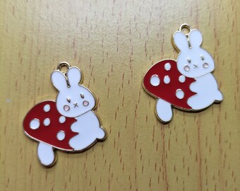 10 30 Cartoon Konijn Charms Goud Dierlijke Paddestoel Metalen Emaille Charme, Geometrische Charms Telefoon geval Armband Oorbellen Sieraden Maken DIY