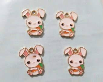 10Pcs RabbitCharm,Enamel Bunny Charm,Gold Animal Charm,Carrot Charm Pendant Craft Supplies 20*24mm