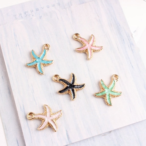 10pcs/lot Cute Tropical Starfish Charms, Zinc Alloy Gold Metal Enamel Starfish Charm Pendant ,Star Pendants,Sea Star Charms Pendant