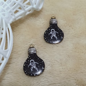 10Pcs Enamel  Astronaut Charm, Cute light bulb Charm,Space Astronaut charms Gold Tone Charms Craft Supplies 16*28 mm