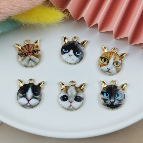 10Pcs Animal Cat Head Enamel pendants,Gold Metal Kitten charm ,Enamel Pendant Charms Earring DIY Fashion Jewelry Accessories