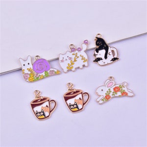 10Pcs Enamel Cat Rabbit Charm, Cartoon Animal Pet Charm,Gold Metal Charms Diy Earring Bracelet Necklace Pendant Craft Supplies